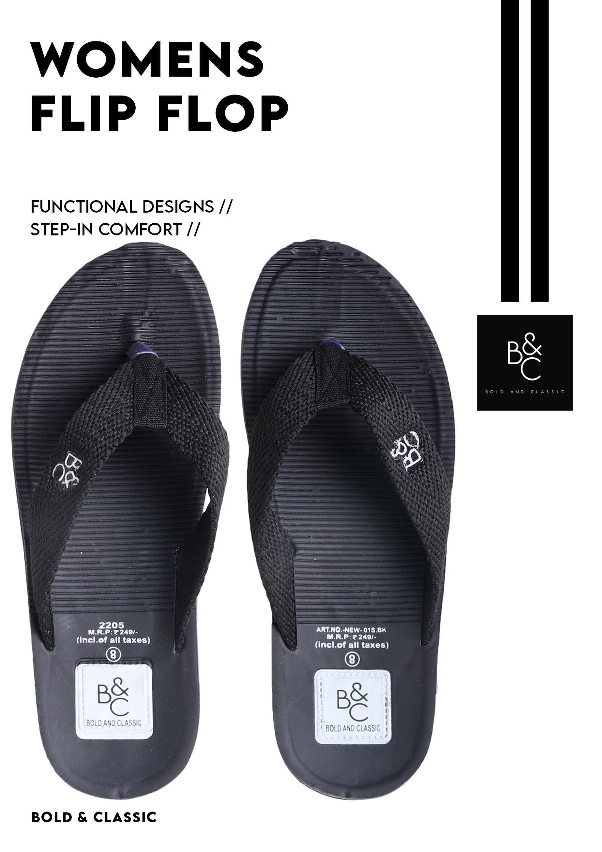 B & C SLIPPER/FLIPFLOP [NEW-01S BK]